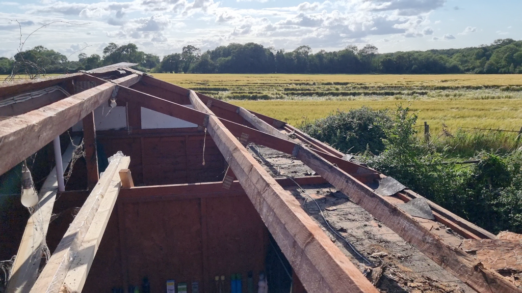 The view from the scaffolding after removing the old roof. The view from the scaffolding after removing the old roof.